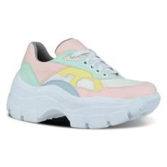 Tênis Feminino Chunky Tratorado Cadarço Casual Moderno-Feminino