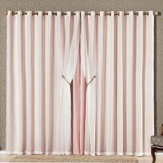 Cortina Bélgica 4,00m x 2,70m Tecido Microfibra Com Voal Pingentes Luxo - Rosê