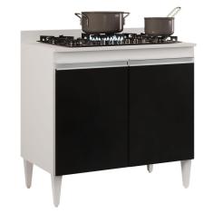 Balcão Para Cooktop 80cm 2 Portas Flórida Branco preto