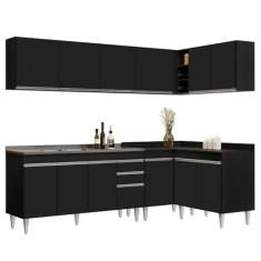Armário de Cozinha Modulado de Canto 6 Peças CP33 com Pia Inox Preto - Lumil
