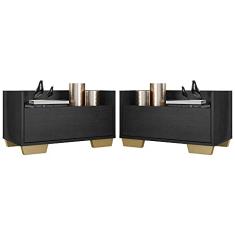 Kit c/ 2 Mesas de Cabeceira 60 cm c/Pés Quadrados Multimóveis Preta/natural