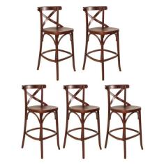 Kit 5 Banquetas Alta Vittória X para Cozinha Madeira Maciça Pinhão CCS