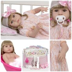 Boneca Reborn Realista Loira Vestido De Renda Kit Completo - Cegonha R