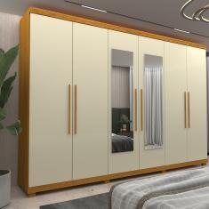 Guarda Roupa Casal com Espelho e Pés 6 Portas 100 MDF Absolut New Gelius - Naturale/Off White