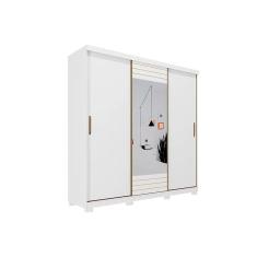 Guarda Roupa Solteiro 3 Portas de Correr e 4 Gavetas c/ Espelho Búzios Branco - Panan