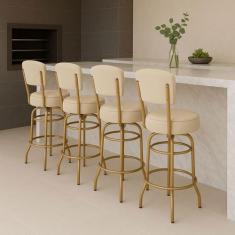 Kit 4 Banquetas Bar cor Dourado Fosco Bancada Média Altura 65cm Girató
