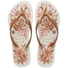 Chinelo, Havaianas, Feminino, Slim, Organic, 37 e 38, Branco e Ouro
