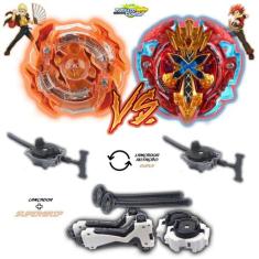 Kit 2 Beyblade Burst + 4 Lançadores Roktavor Vs Xcalius Beyblade - TD