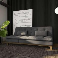 sofá-cama 3 lugares casal antonella com pés de madeira suede cinza