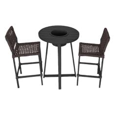 Conjunto Bistrô Champanheira Tampo Ripado E 2 Banquetas França Corda Náutica Marrom - Cor: Marrom