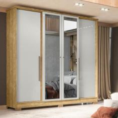 Guarda-roupa Casal 4 Portas 2 Gavetas com Espelho Mônaco Freijó/off White