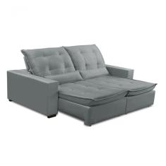 Sofa Retratil Reclinavel 2 Lugares 1,80m Atlantis Veludo Cinza Claro Lansofbr