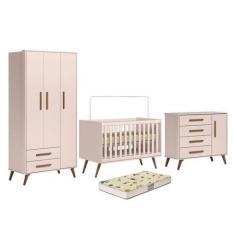 Quarto de Bebe Com Colchão Q Encanto Retrô Rosa Qmovi