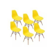 Kit 6 Cadeiras Charles Eames Eiffel Amarela Base Madeira Sala Cozinha 