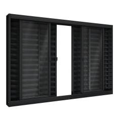 Janela De Aço Veneziana De Correr Central 6 Folhas 100x200cm Aço Pronto Riobras Preto