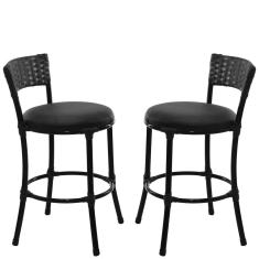 2 Banquetas Forts Baixa Fibra Sintética, Ferro, Assento Estofado Preto