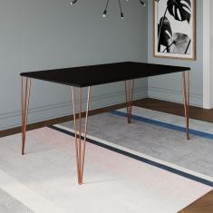 Mesa De Jantar Elen 140x80cm Tampo Preto Com Base Cobre Preto