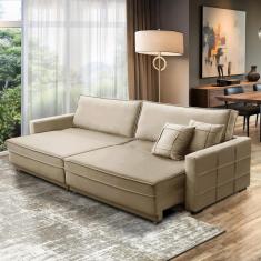 Sofá Sem Caixa Retrátil Reclinável 2,30m Karen Veludo Bege Adonai Estofados