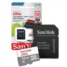 Cartão De Memória Sandisk 32Gb Micro Sd Classe 10 Até 80Mb/S
