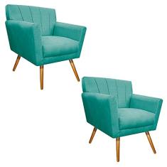 kit 02 Poltronas Laura Palito Mel Suede Azul Tiffany - ADJ Decor