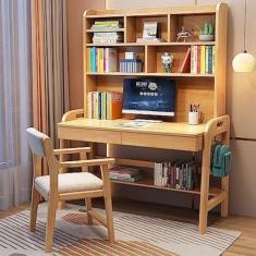 Mesa De Estudo De Madeira Maciça, Mesa De Altura Ajustável Com Gaiola E Gaveta De Armazenamento, Mesa De Estudo Do Aluno Estação De Trabalho Para Escrita Infantil Para Uso Escolar Em Casa,Madeira,