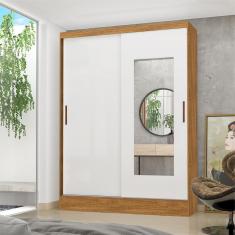 Guarda Roupa Solteiro com Espelho 2 Portas de Correr 2 Gavetas Belém Carioca Móveis - Cinamomo/Branco