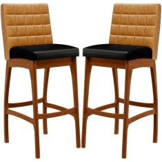 Kit 02 Banquetas Altas Cozinha Sala Jantar B04 Whisky Preto