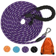 Coleira longa para adestramento de cães de 16 pés/50 pés/30 pés/30 m, coleira refletiva para cães com gancho bloqueável, corda de amarração resistente para cães grandes, médios e pequenos ao ar livre,