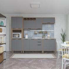 Cozinha Completa 5Peças C Paneleiro Aéreos Balcões Sem Tampo Aspen Luciane Móveis Vanilla-cinza Puro