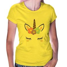 Baby Look Unicórnio Cílios - Foca na Moda, Amarelo, GGG