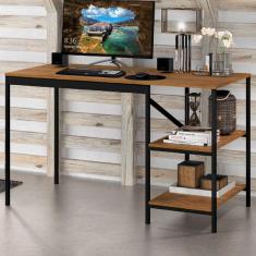 Mesa Escrivaninha Slim 2 Prateleiras Rústico Preto/Canela Rústico - Art Panta