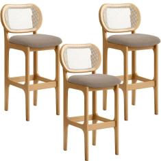 Kit 03 Banquetas Altas Para Cozinha Bancada Sala Tela Betta Fixa L02 Bouclê Bege - Lyam