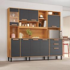 Cozinha Compacta 8 Portas 3 Gavetas 220cm Espaço para Forno e 5 Nichos