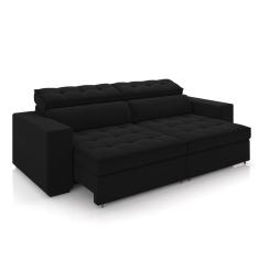 Sofá Decorativo Hugo 4 Lugares 300cm Reclinável e Retrátil Veludo Preto G45 - Gran Belo