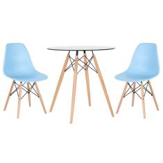 KIT - Mesa Eames com tampo de vidro 70 cm + 2 cadeiras Eiffel DSW