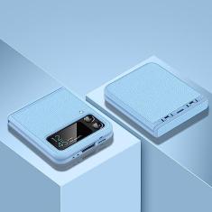 Capa de dobradiça de couro para Samsung Galaxy Z Flip 4 3 Flip4 5G Flip3 Retro Litchi Pattern Capa ultrafina fina à prova de choque, azul, para Galaxy Z Flip 3