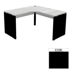 Mesa de Escritório em L Pé Painel Pe25 em Mdp 145 x 145 x 60 cm Preta com Base Preta