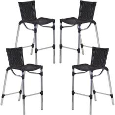 Kit 4 Banquetas Alumínio Fortaleza Alta Para Balcão Cozinha Bar Trama
