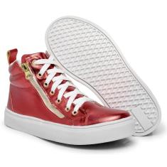 Tênis Cano Médio Metalizado Lk Store Fecho de Cadarço e Zíper