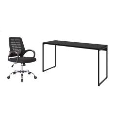 conjunto de mesa studio 150 cm com cadeira de escritório secretária giratória light preta