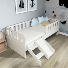 Cama Solteiro Mdf BP  com Escadinha/Escorrega 03 Grades e Cabeceira Megamobilia