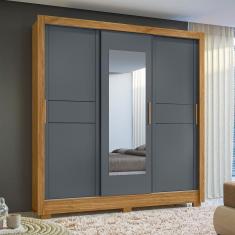 Guarda Roupa Casal 3 Portas Deslizantes Com Espelho 2 Gavetas Freijo / Cinza Bahamas - Moval
