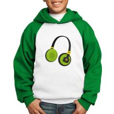 Moletom Infantil Headphone Verde - Foca na Moda, Branco, Verde, 4