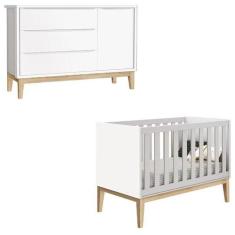 Berço Americano E Cômoda Infantil 1 Porta Classic Branco Com Pés Madei