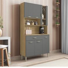 Armário De Cozinha 6 Portas 1 Gaveta Golden Kits Paraná Freijó/Gris