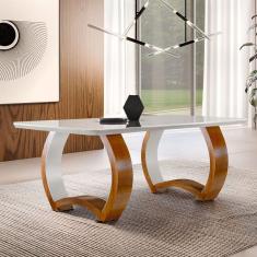 Mesa Em Madeira Maciça 180X90Cm Tampo Vidro Bari Mobilare Cinamomo Imbuia/Off White