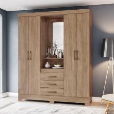 Guarda Roupa Casal Com Espelho 4 Portas 3 Gavetas Flex Color Briz Jequitiba