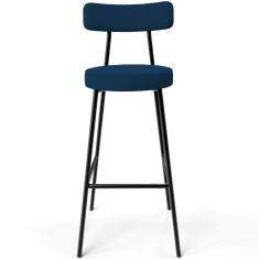 Banqueta Alta Bar Cozinha Sala De Jantar Estrutura Em Aço Milão L02 Suede Azul Marinho - Lyam Decor