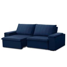 Sofá Retrátil E Reclinável 3 Lugares 225cm Kent Porta Copos No Braço Veludo Azul G22 - Gran Belo