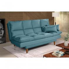 Sofá Cama Andorra 3 Lugares Império Reclinável Casal Pés Madeira Suede Azul Turquesa 362